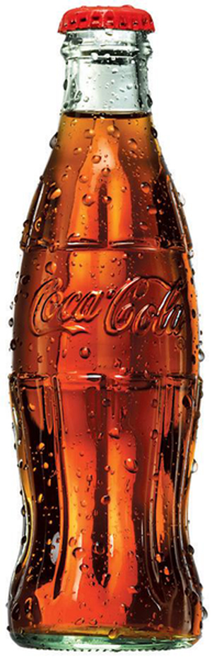 A traditional Coca-Cola bottle. Fair use of photo of historically significant product, used solely for informational and educational purposes. Sourced through Wikimedia Commons.