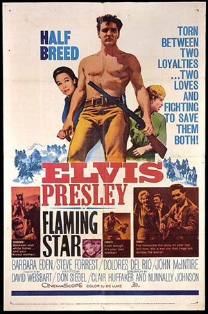 Poster for the 1960 film 'Flaming Star' starring Elvis Presley. Image courtesy LiveAuctioneers.com and Regency-Superior Ltd.