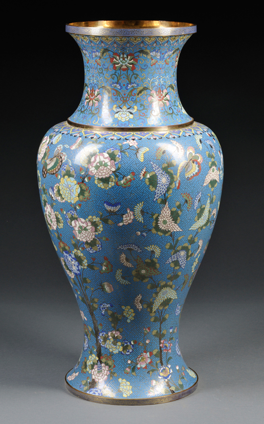 Cloisonne vase, China, 19th/20th century, 28 1/4 inches high. Estimate: $500-700. Skinner Inc. image.