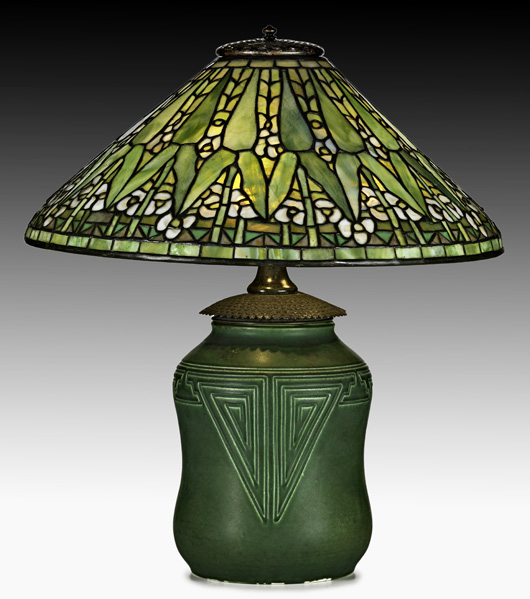 Tiffany Studios/Rookwood Arrow Root lamp. Estimate: $35,000-$45,000. Rago Arts & Auction Center image.