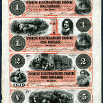 Corn Exchange Bank, 1860 uncut partially issued obsolete sheet. Archives International Auctions image.
