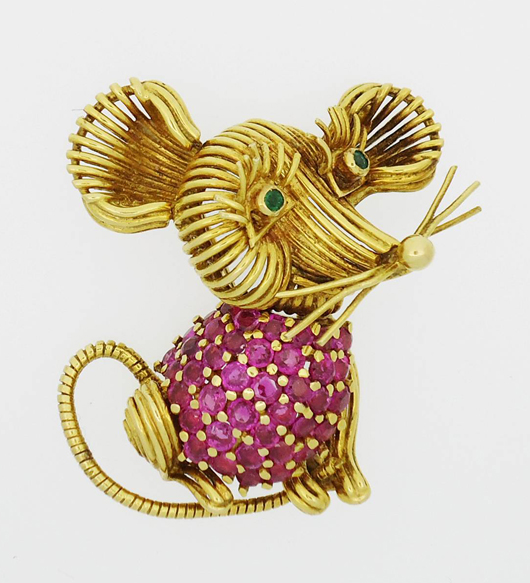 18 carat gold and ruby cartoon size mouse by Tiffany, c 1955‐1960 from Plaza