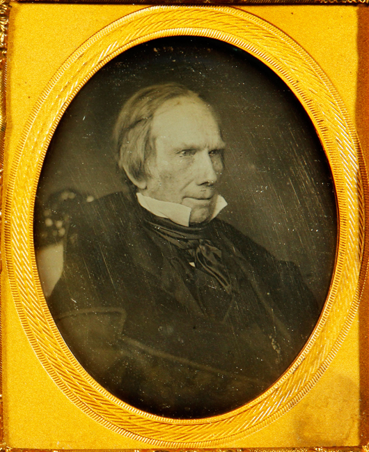 Rare copy plate daguerreotype of American statesman Henry Clay, one-sixth plate, the original image taken on March 7, 1848 by Marcus Aurelius Root. Price realized: $3,650. Kaminski Auctions image. 