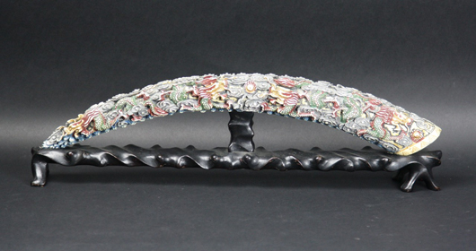 Chinese polychrome ivory carved bridge with Qianlong mark. Estimate: $1,600-3,200. Elegance Gallery / Auctioneers image.