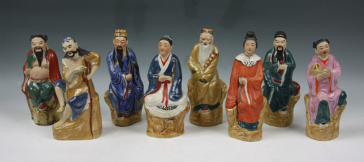 Rare set of Chinese porcelain statues of Eight Immortals, Minguo Period. Estimate:$1,200-$2,400. Elegance Gallery / Auctioneers image.