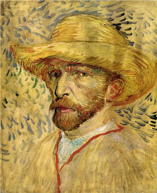 Vincent van Gogh, ' Self-Portrait with Straw Hat.' 1887, oil on canvas, 16 1/8 x 13 inches (41 x 33 cm); Van Gogh Museum Amsterdam (Vincent van Gogh Foundation); F: 469, JH: 1310.