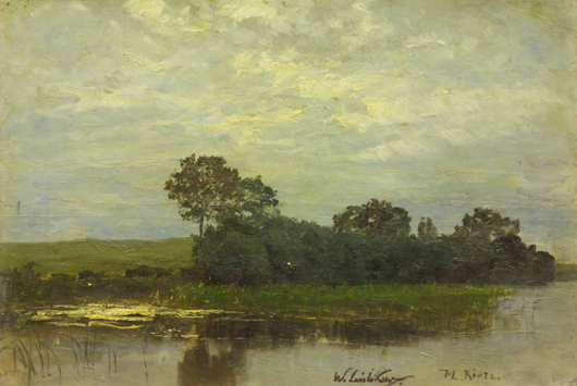 Walter Leistikow, ‘Evening at the Pond,’ oil, late 19the century, lot 3661. Image courtesy Kunsthaus Schnürpel.