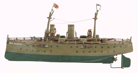 Marklin tinplate battleship. Estimate: £700-900. Image courtesy Dreweatts.