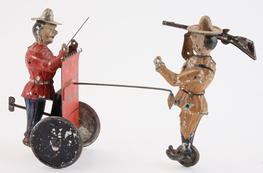 German hand-painted tin toy depicting Boer War soldiers pitted against each other, ex Spilhaus Collection. Noel Barrett Auctions image.