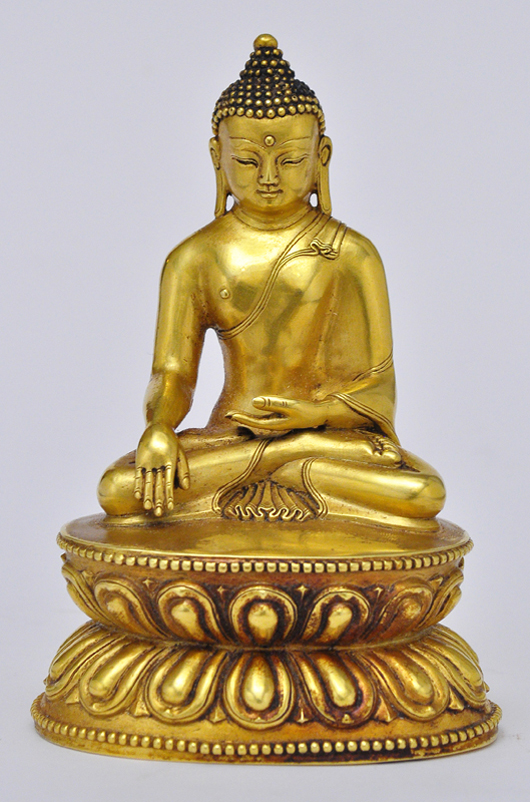Lot 92, rare gold Sino-Tibetan Buddha. Zanaba Auctions image.