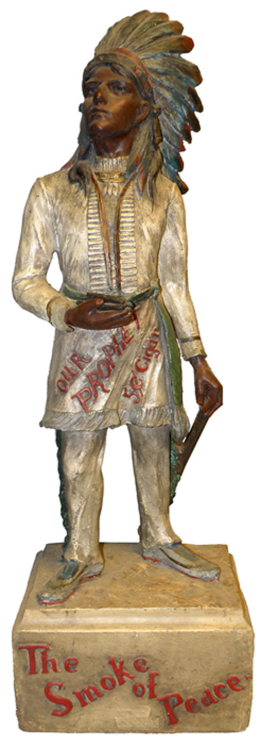 Chalk countertop cigar store Indian, 31 inches tall, est. $4,000-$6,000. Mosby & Co. image.