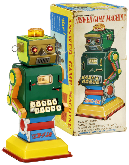 Made in Japan battery-operated Calculating Robot Answer Game, circa 1963. Auction Team Breker image.