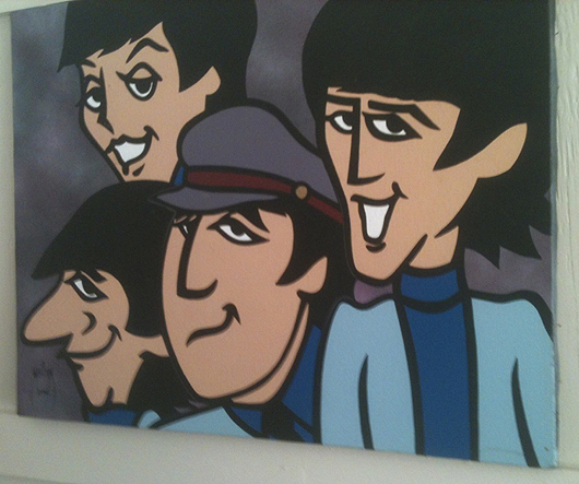 Stylized rendering of the Beatles by an unknown artist. Patrick also has two copies of the famous “butcher” album.