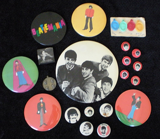 Patrick's extensive collection of Beatles items includes pins, figures, gold records and posters.