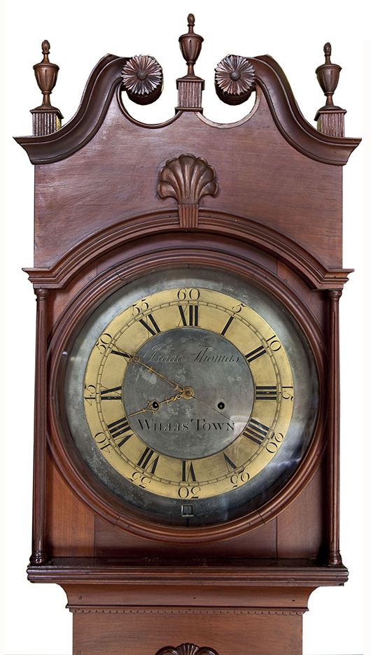 Tall case clock, Isaac Thomson, Chester County, Pa. Estimate $5,000-$10,000. Cordier Auctions & Appraisals.