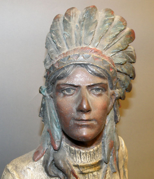 Chalk countertop cigar store Indian, 31 inches tall, est. $4,000-$6,000. Mosby & Co. image.
