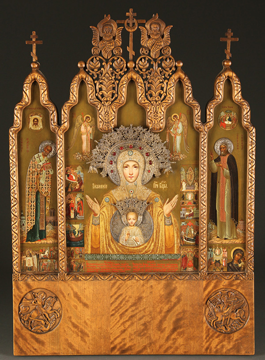 This important Imperial Russian icon triptych, Faberge and signed N. Emelianov, circa 1912 will be offered at Jackson’s Nov. 13-14 auction. Jackson’s International image.