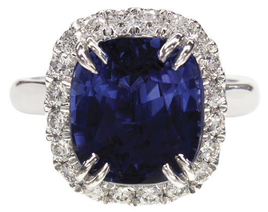 This stunning 7-carat sapphire and diamond ring with accompanying GIA report is being offered with an estimate of $45,000-$55,000. Clars Auction Gallery image.