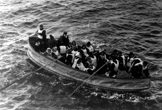 Last lifeboat successfully launched from the 'Titanic,' April 15, 1912. Photo was taken by a passenger on the 'Carpathia,' the ship that received the 'Titanic's' distress signal and came to rescue the survivors.  National Archives and Records Administration image, cataloged under the ARC Identifier (National Archives Identifier) 278338.