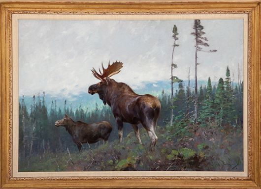 Carl C.M. Rungius (German/American, 1869-1959),‘Moose on a Ridge,’ oil on canvas, sold by Copley Fine Art Auctions to a LiveAuctioneers.com bidder for $188,800. Image courtesy of Copley Fine Art Auctions and LiveAuctioneers.com Archive.