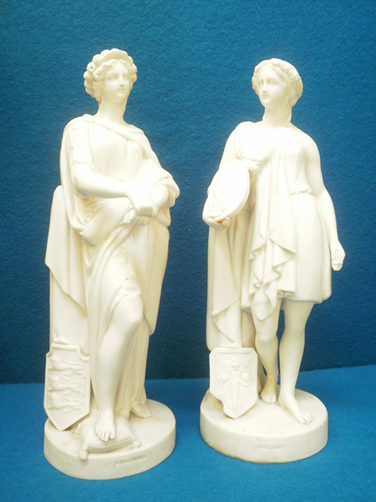 Pair of 19th-century parianware figures. Image courtesy of Chippenham Auction Rooms.