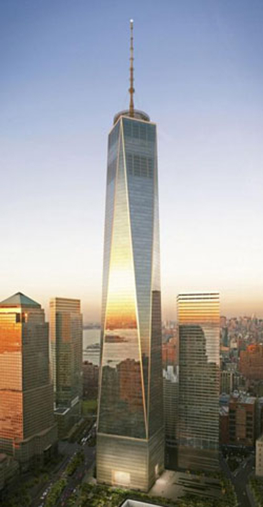 Artist's rendering of One World Trade Center, more simply known as 1 WTC and previously known as the Freedom Tower; lead building of the new World Trade Center complex in Lower Manhattan. Artwork released by The Durst Organization on May 10, 2012. Copyright The Durst Organization.