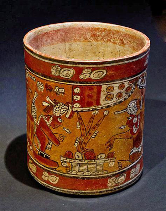 Mayan polychrome cylinder, Kerr Rollout 8277, Mayan Territories, Mexico, circa 600-900 AD. Estimate $15,000-$20,000. Image courtesy Antiquities-Saleroom.com.