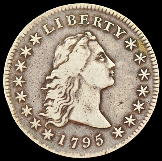 1795 Flowing Hair Bust silver dollar. Estimate: $1,500-$4,000. Kennedy’s Auction Service.