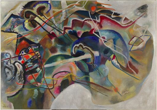 From the Visions of Modernity exhibition currently on at Deutsche+Guggenheim Berlin, Vasily Kandinsky's 'Painting with White Border,' May 1913. Solomon R. Guggenheim Museum, New York. Photo copyright VG Bild-Kunst, Bonn 2012, used by permission of Deutsche+Guggenheim.