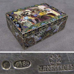 The item that led to the court case is a 19th-century Russian enameled silver box signed 'I.P. Khlebnikov.' Image courtesy of LiveAuctioneers.com Archive and William Jenack Estate Appraisers & Auctioneers.