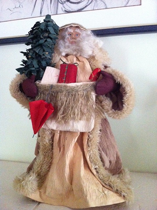 Papa del Bosco' ('Father of the Forest') Santa, made of papier-mache and purchased at the Vertecci Christmas shop in Rome.