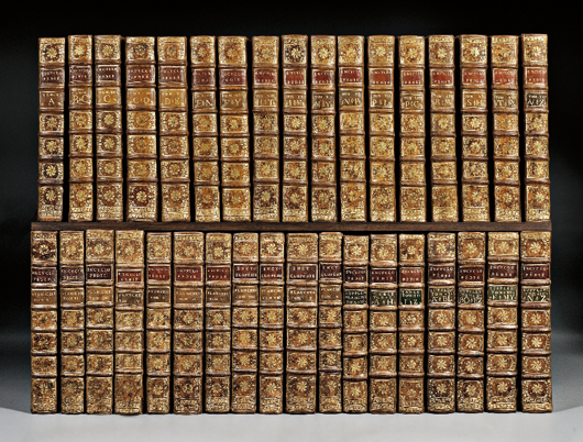 Diderot, Denis (1713-1784) ‘Encyclopedie, ou Dictionnaire Raisonne des Sciences, des Arts et des Metiers, par une Societe des Gens de Lettres.’ Paris/Neuchatel/Amsterdam: various printers, 1751-1780. Estimate: $80,000-$100,000. Skinner Inc. image.
