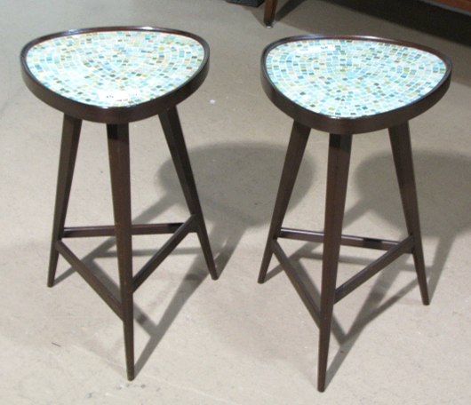 This pair of Dunbar tile top side tables brought $3,400. S&S Auction image.