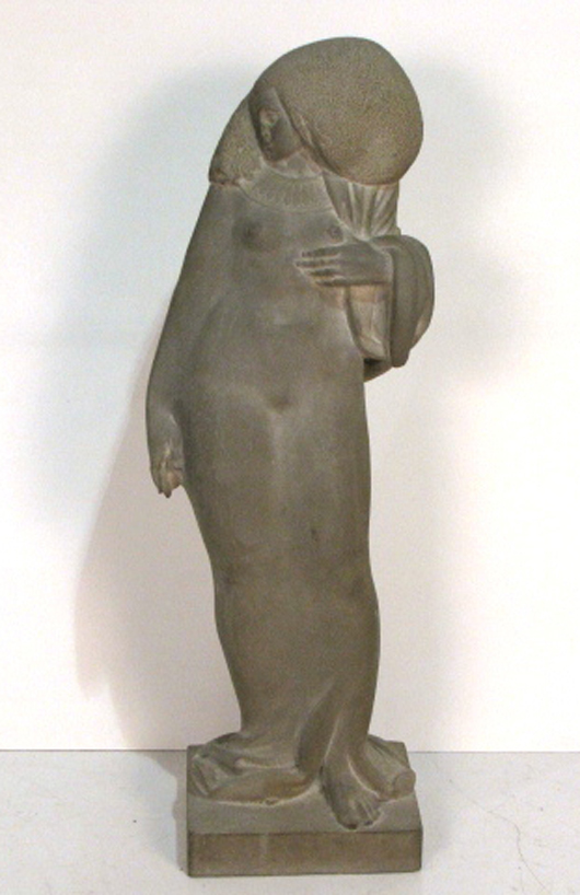 Stone carving of an African woman, unsigned, in very good condition, 44 inches tall. Price realized: $3,819. S&S Auction image.