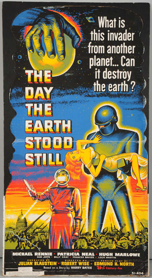 The Day the Earth Stood Still die-cut standee, 1951, 5ft tall, possibly the only complete example known. Est. $25,000-$50,000. Morphy Auctions image.