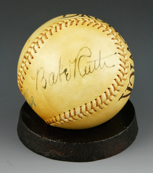 1939 Babe Ruth signed baseball, estimate $40,000-$60,000. Kaminski's image.