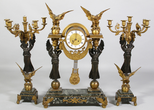 19th century bronze Empire clock set. Kaminski's image.
