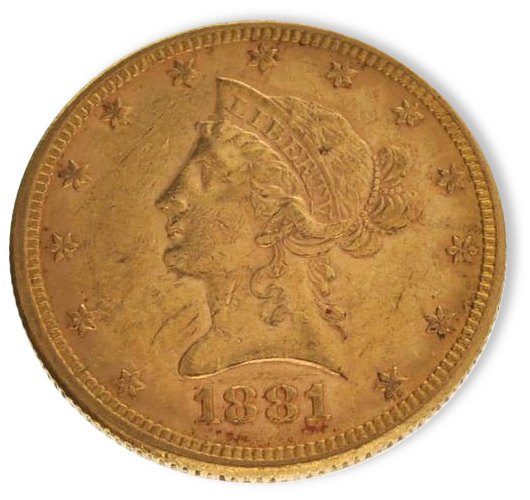 1881 $10 Liberty gold coin. Government Auction image.