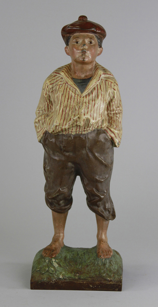 Bradley & Hubbard figural cast-iron ‘Whistling Jim’ doorstop, $7,080. Bertoia Auctions image.