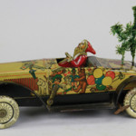 Top lot of the sale: circa-1928 Tippco tinplate Santa car with revolving Christmas feather tree, $28,910. Bertoia Auctions image.