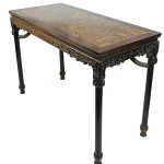 18th-century Zitan 'dragon'-insert Ming puddingstone-top table. Dragon pattern on all sides. Distinctive style of Qing Empire Qianlong Palace furniture. Extremely rare and precious. Note: straight legs may be 19th-century additions. Estimate $60,000-$100,000. Golden State Auction Gallery image.