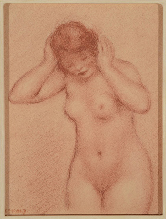 Pierre-Auguste Renoir (French 1841-1919), Jeune Femme nue aux bras levés, sanguine on paper. Estimate:  $25,000 / 50,000. Michaan's image.