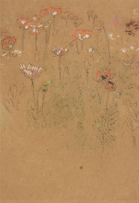 James Abbott McNeill Whistler (American 1834-1903), Study of Poppies, Pastel on paper. Estimate:  $15,000 / 30,000. Michaan's image.