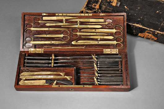 Henry J. Bigelow gold-plated presentation surgical set, Charriere, Paris, circa 1869. Estimate: $20,000-$25,000. Skinner Inc. image.