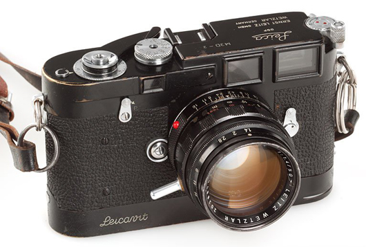 Only four of these Leica cameras (M3D-1 to M3D-4) were produced, this one for American photographer David Douglas Duncan.It sold for $2.18 million. Image courtesy of LiveAuctioneers.com Archive and Westlicht Photographica Auction.   
