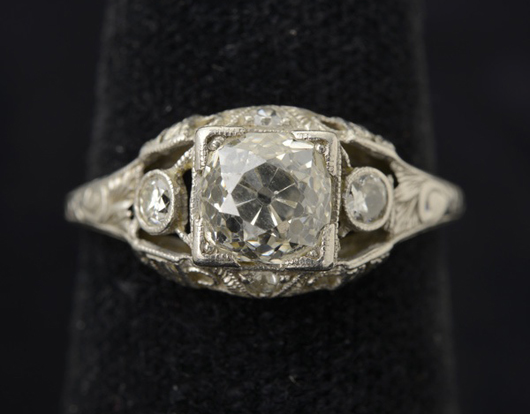 Diamond, platinum ring. Estimate: $900/1,200. Michaan’s Auctions image.