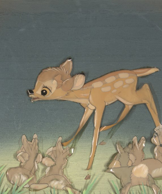 Bambi in a Landscape with Bunnies in Walt Disney Productions 1942 'Bambi.' Hess Fine Auctions image. 
