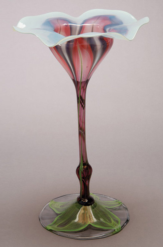 Tiffany Studios flowerform vase. Sold for $236,000. Michaan's image.