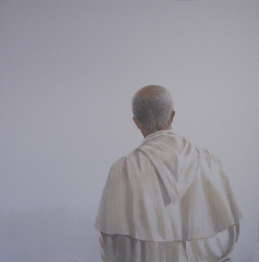 Monk at Sant’Antimo Abbey, Montalcino, Acrylic on canvas, by Lincoln Seligman, in the exhibition 'An Artist at Large' at la Galleria, Pall Mall from 3 to 8 December. Image courtesy La Galleria and Lincoln Seligman.