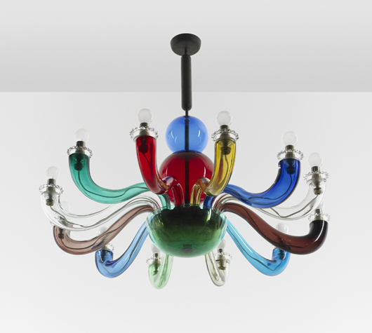 Gio Ponti, important and early chandelier from the Ponti residence, Liguria, 1946. Estimate: $50,000-$70,000. Wright image.